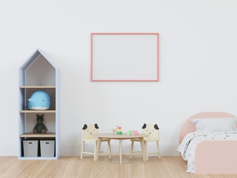 3D mockup photo frame in chidren room rendering