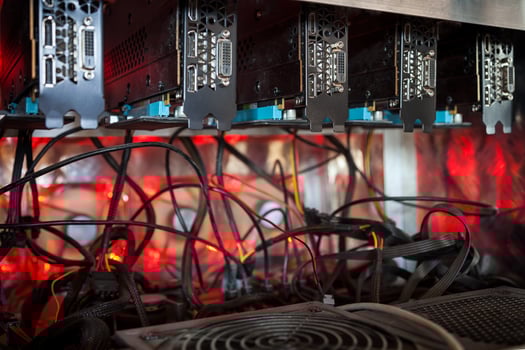 Close-up equipment for mining crypto-bitcoin, ether. Video cards, motherboards photo