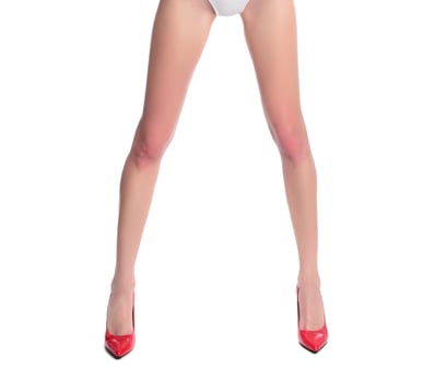 female model with beautiful legs on high hills photo