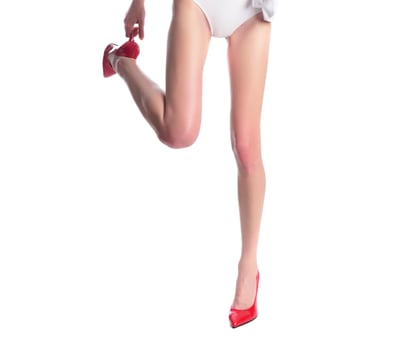 female model with beautiful legs on high hills photo