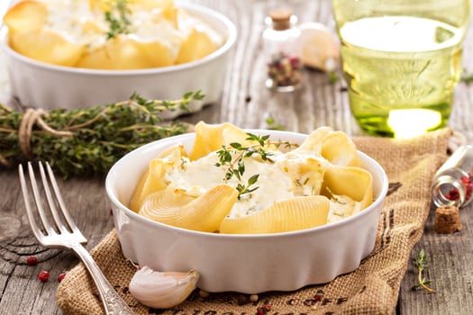 Baked pasta with cottage cheese photo