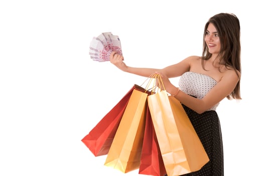 Young Modern Beautiful woman with a lot of shopping bags photo