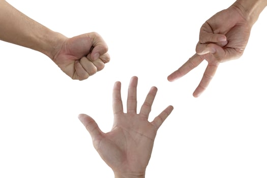 Rock Paper Scissors game isolated on white background photo