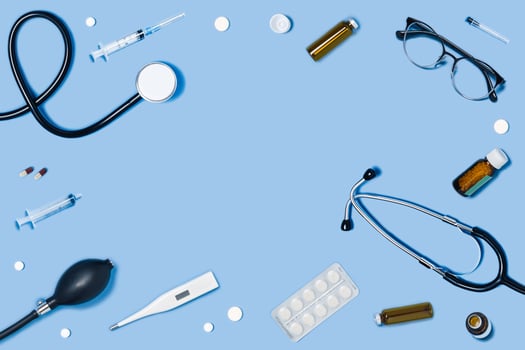 Medicine backdrop with special equipment. photo