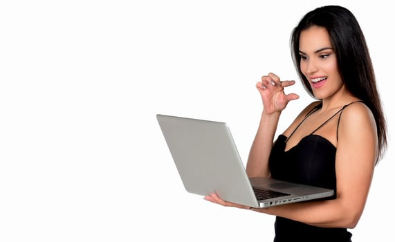 asian businesswoman working on laptop computer isolated over white background photo