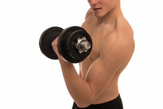 male holding  dumbbells isolated on white background photo
