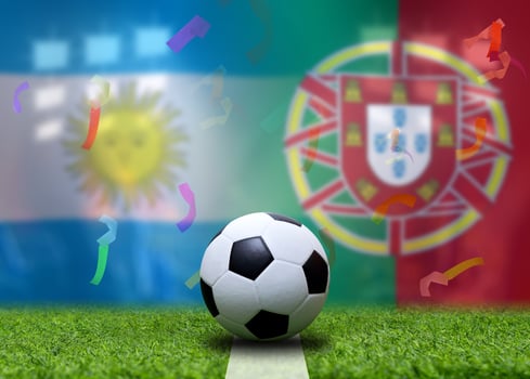 Football Cup competition between the national Argentine and national Portuguese. photo
