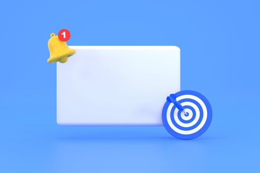 Empty reminder pop up, notification bell icon with darts. photo