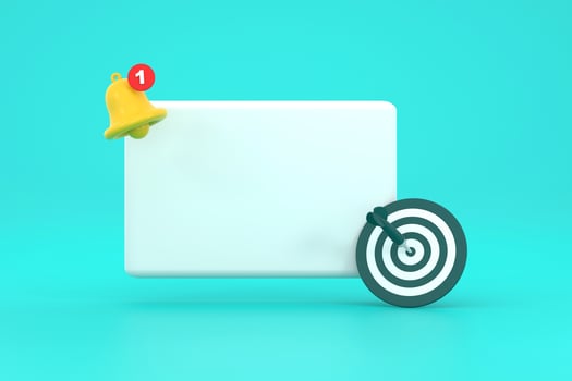 Empty reminder pop up, notification bell icon with darts. photo