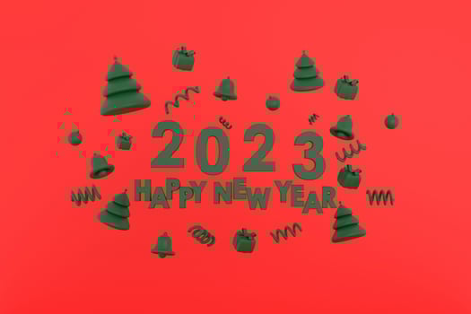 Happy new year 2023, Merry Christmas Christmas tree, gifts, bell, christmas ball photo