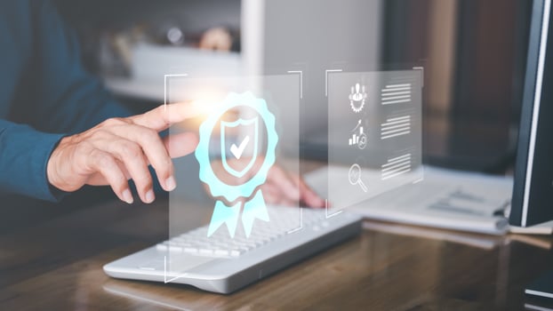 best quality assurance concept for product assurance, standard quality. business insurance Industry Certification, Guarantee, Product Certification Management,businessman pointing virtual icon photo