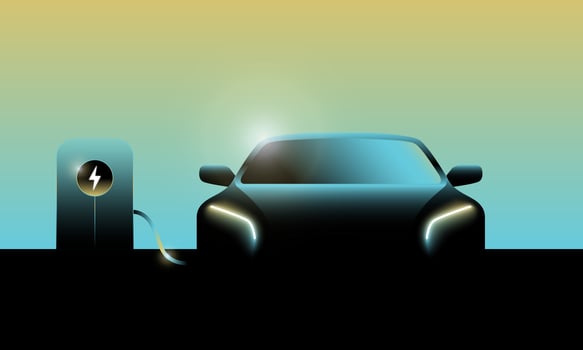 Electric car at charging station. Electric car connected to power station charger. EV concept. photo