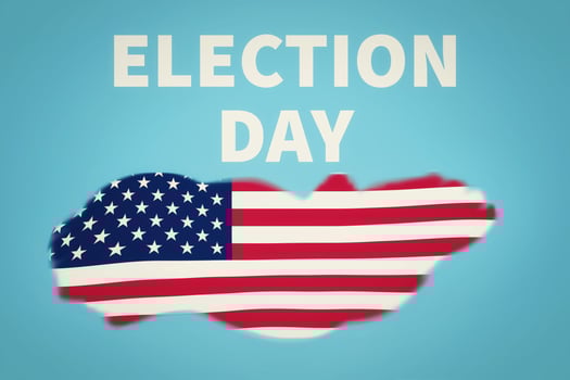 American flag and inscription election day. A USA president election concept photo