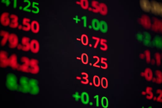 Stock market graph data board on screen monitor for investment business analysis finance in stock exchange market with number ticker up and down money price - photo