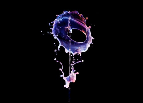 Falling drops of colored liquid, splashes on a black background, motion blur photo