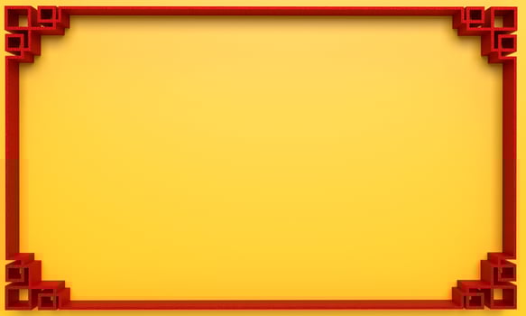 Golden yellow orange color red frame pattern abstract background wallpaper empty symbol decoration ornament chinese new year asia  zodiac culture religion celebration festival party event.3d render photo