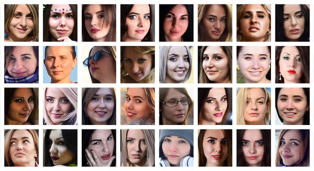 Collage group portraits of young caucasian girls for social medi photo