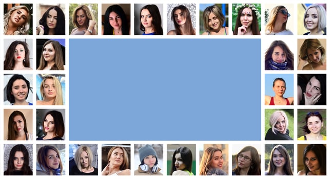 Collage group portraits of young caucasian girls for social medi photo