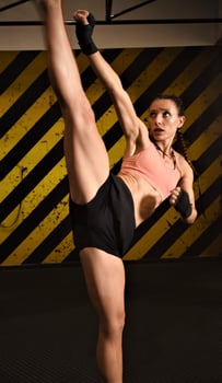 MMA woman fighter tough chick boxer punch pose pretty exercise training cross fit athlete photo