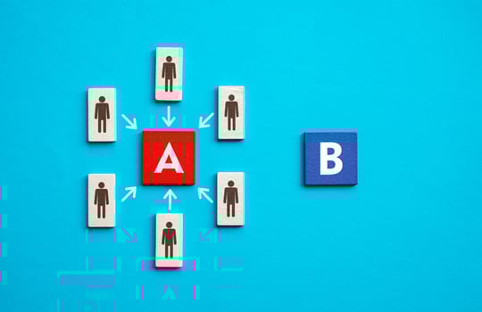 A group of people stick to plan A. Business management. Unite people around strategy planning. Collaboration and cooperation. Joining on idea. Choosing the right solution and implementing it. photo