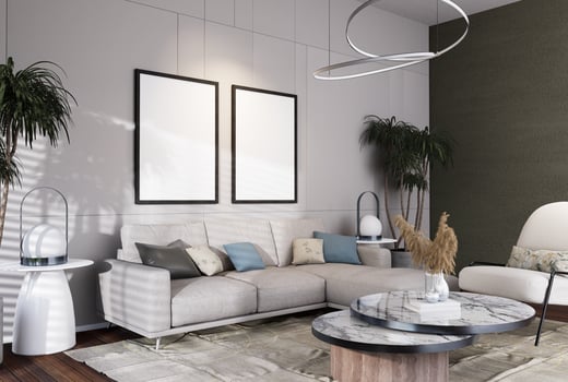 Mock up poster frame in modern interior fully furnished rooms photo