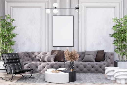 Mock up poster frame in modern interior fully furnished rooms photo