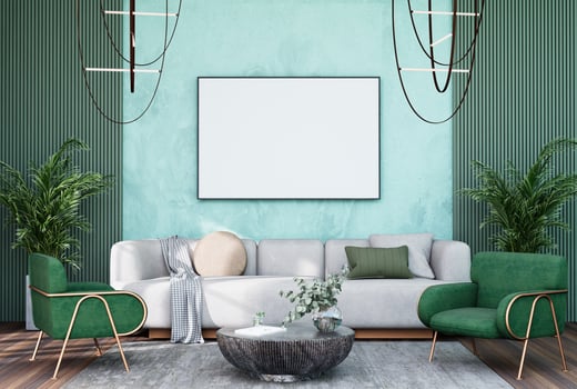 Mock up poster frame in modern interior fully furnished rooms photo