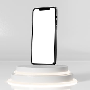 Smartphone mock up on pedestal neon circles mockup photo