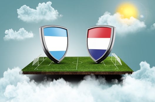 Argentina vs Croatia Versus screen banner Soccer concept. football field stadium, 3d illustration photo