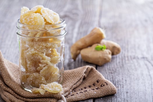 Candied ginger in a jar photo