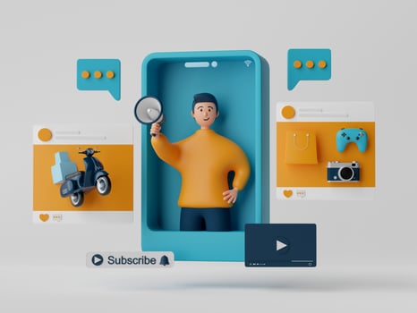 E-commerce concept, Shopping online advertisement on social media via smartphone, 3d illustration. photo