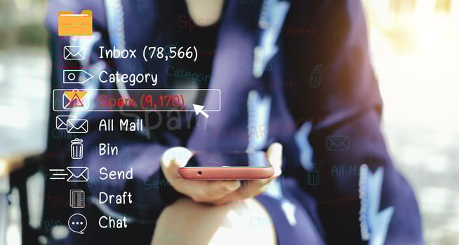 Concept of e-mail and computer viruses. Review the concepts of internet security, spam and e-marketing on screen. Spam email pop-up warnings. photo