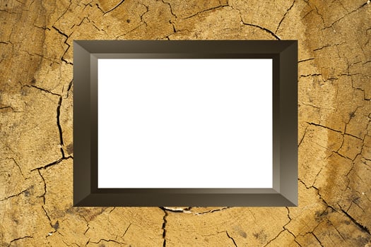 frame mockup template with copy space on wooden oak stump background 3d render photo
