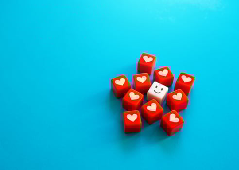 Get a lot of likes. Lots of valentines. Surround with love and care. Valentine's Day concept. Comfort and coziness. Popularity. In the spotlight. Adored by the public. photo
