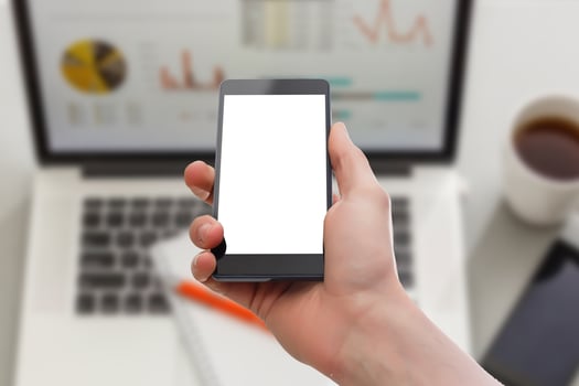 girl using smartphone in cafe. white screen. photo