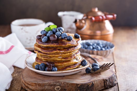 Pumpkin pancakes with blueberries photo