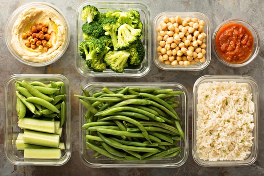 Vegan meal prep with cooked rice photo