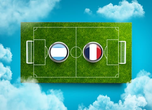 Argentina vs France Versus screen banner Soccer concept. football field stadium, 3d illustration photo