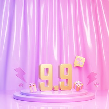 flash sale banner with podium template design and lightning icons photo