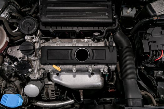 Close up detail of new car engine Car engine part. photo
