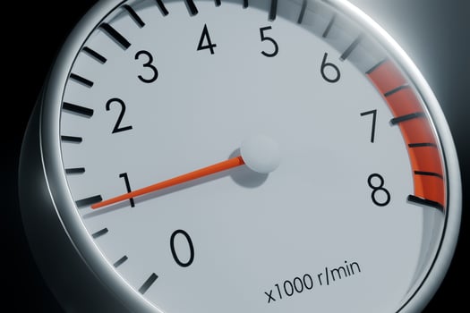 White tachometer with orange arrow 3d render. photo