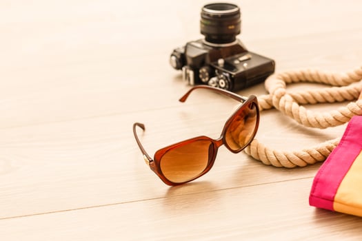 Travel accessories costumes. Passports, luggage, The cost of travel maps prepared for the trip photo