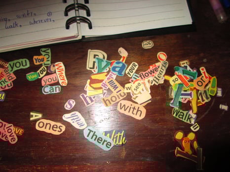 Scrapbooking Supplies and Newspaper Cuttings Scattered On Table In Karachi Pakistan 2022 photo
