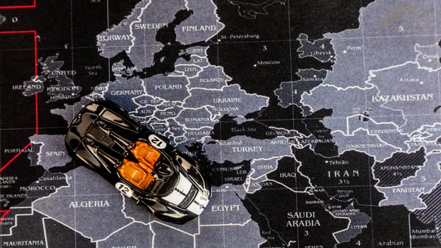 Minahasa, Indonesia December 2022, toy car is black over the map photo