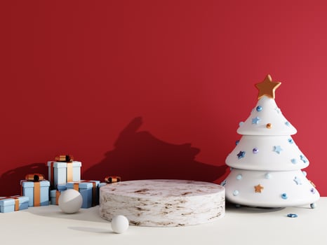 Christmas sale background with christmas tree and stage podium for product display 3d rendering photo