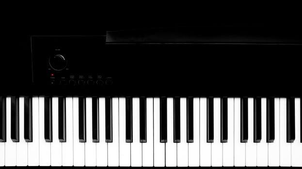Electric piano keyboard black and white art top view photo