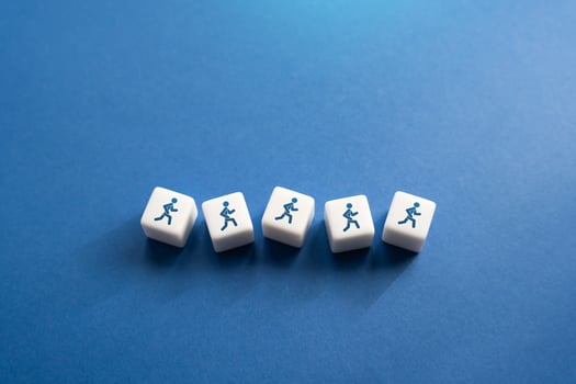 Running and action. Running people on the blocks. Competition and rivalry concept. Be the first and the best. Business strategic planning, risk management. New markets opportunities. Achieve victory. photo