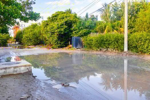 Muddy roads with puddles and mud on Holbox island Mexico. photo