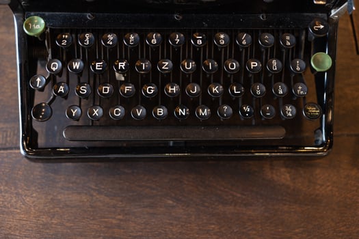 vintage typewriter keys with selective focus. Antique Typewriter. Vintage Typewriter Machine Closeup Photo. photo