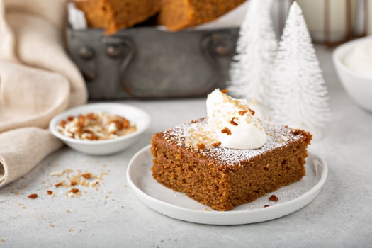 Gingerbread spiced bars with powdered sugar for Christmas photo